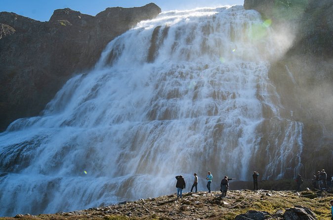 Walkers on the path beside the upper section of Dynjandi